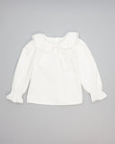 White girls shirt with gathered collar and guipure trim