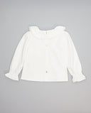 Camisa niña blanca con cuello fruncido y guipur