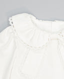 White girls shirt with gathered collar and guipure trim