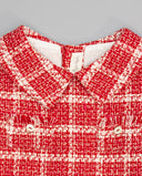 Vestido rojo de tweed de cuadros con carteritas
