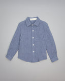 Blue boys double layer gauze shirt with classic collar and back pleat