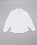Camisa niño beige de viella con cuello camisero y fuelle trasero
