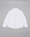 Camisa niño beige de viella con cuello camisero y fuelle trasero