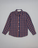 Navy and red tartan boys shirt with back pleat