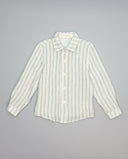 Green and taupe striped double layer gauze boys shirt with back pleat