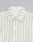 Green and taupe striped double layer gauze boys shirt with back pleat