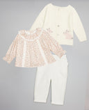 Camisa de viella floral rosa con volante y entredós en el delantero