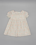 Vestido bebé niña blanco estampado floral rosa manga farol cuello volante encaje primavera verano