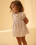 Vestido bebé niña estampado floral rosa manga farol cuello volante encaje algodón primavera verano