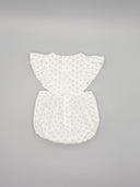 Pelele bebé blanco estampado floral azul con mangas volante y botones, ropa infantil verano niña recién nacida