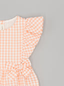 Pelele bebé niña cuadros vichy naranja y blanco con mangas volante y lazos laterales