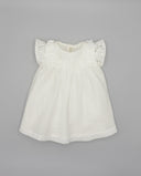 Vestido bebé niña blanco batista bordada con encaje broderie y mangas mariposa volante