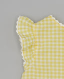 Blusa bebé niña vichy amarillo y blanco con manga volante y ribete de ondulina