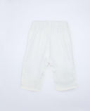 Pantalón bebé blanco roto de popelín con cintura elástica, bolsillos y bajo con vuelta en ondulina