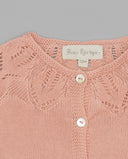 Chaqueta bebé rosa palo Fina Ejerique talla 12M, tricot algodón con calados y botones nácar
