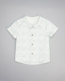 Camisa bebé niño manga corta a rayas blancas y verdes con botones, cuello clásico, marca Fina Ejerique