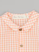Camisa bebé Fina Ejerique cuadros vichy naranja y blanco, cuello clásico y botones madera, talla 12 meses
