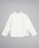 Camisa infantil blanca de cuadros popelín con cuello mao y manga larga Fina Ejerique