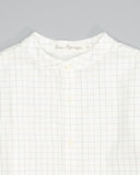 Camisa niño Fina Ejerique cuello mao blanca cuadros popelín beige y gris botones manga larga