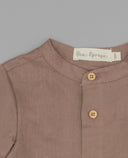Camisa bebé lino rosa palo cuello mao con botones madera Fina Ejerique, manga larga, talla 12 meses