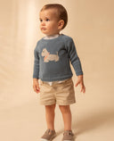 Cotton knit sweater with dog jacquard