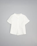 Camisa infantil de cuadros popelín blanca manga corta con cuello mao y botones centrales Fina Ejerique