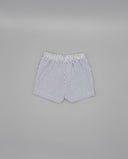 Bermuda seersucker de rayas azul y blanco con cintura elástica, estilo relajado para mujer