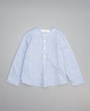 Camisa niño lino azul celeste cuello mao manga larga con botones blancos Fina Ejerique