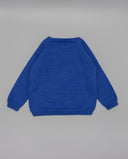Jersey de punto tricot infantil azul klein con motivo de pez, manga raglán y puños y bajo en canalé.