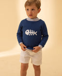 Cotton knit sweater fish motif