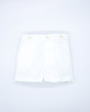 Bermuda de sarga blanca con botones en cintura y dobladillo en bajo, estilo elegante para niño o mujer