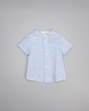 Camisa bebé niño lino azul celeste cuello mao manga corta con botones blancos