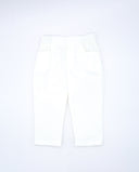 Pantalón de sarga blanco para bebé con cintura elástica, bolsillos laterales y bajos con vuelta