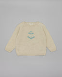 Cotton linen knit sweater with anchor