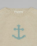 Jersey tricot beige de algodón y lino con ancla azul turquesa para niño de Fina Ejerique