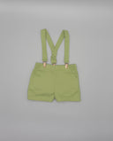 Twill shorts with suspenders and metal clips
