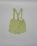 Twill shorts with suspenders and metal clips