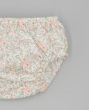 Cubrepañal bebé niña algodón blanco con estampado floral rosa y verde, cintura elástica fruncida