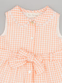 Vestido niña Fina Ejerique vichy melocotón sin mangas con cuello guipur, botones y lazo en cintura