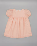 Vestido de lino rosa salmón para bebé niña con manga farol fruncida y falda amplia con vuelo