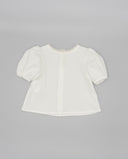 Piqué blouse with puff sleeves and lace trim