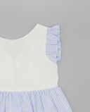 Seersucker dress with contrast bodice and ruffle sleeves