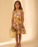 Large floral print dress with inset shoulders