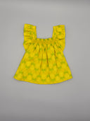 Printed blouse with elasticated bodice and ruffle sleeves