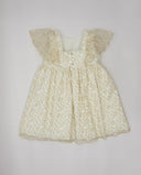 Embroidered tulle dress with leaf motif and cape sleeves