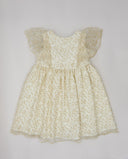 Vestido tul bordado con hojas y manga capa