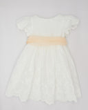 Embroidered plumeti dress with border details and bow