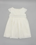 Gazar dress with insertion lace and bow