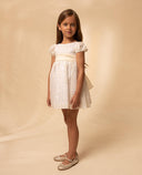 Embroidered sedeta dress with bow