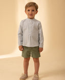 Linen shorts with welt pockets and adjustable waist